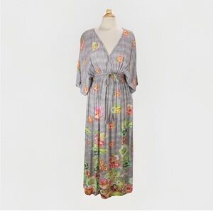 World Market Vibrant Floral Gray Maxi Dress sz L/XL
